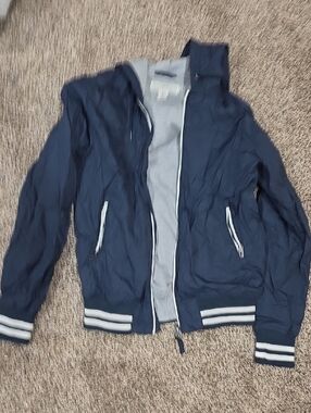H&M Navy Bomber Jacket with White Stripe Trim